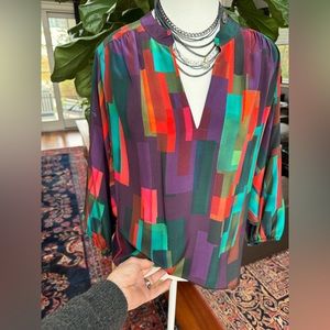 COPY - Trina Turk multi colored graphic pattern silk blouse size small